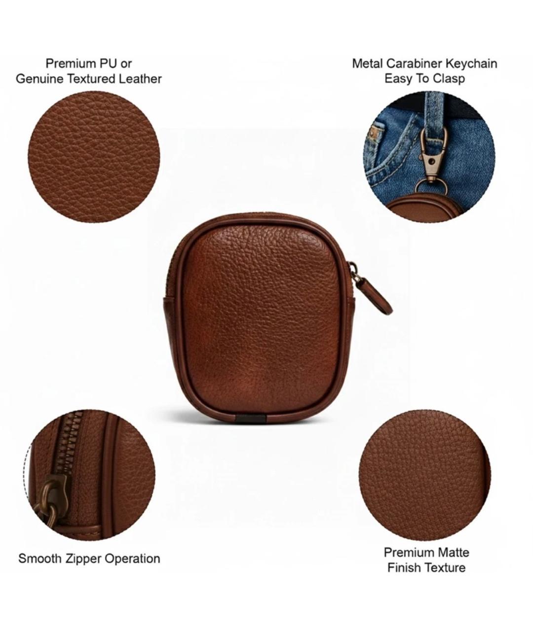 Leather zipper Earbuds case for universal ,Earbuds , AirPods (Brown)