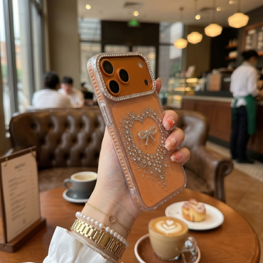 Stardust Heart Shimmer Case Luxury Orange Ribbon & Glitter Shield