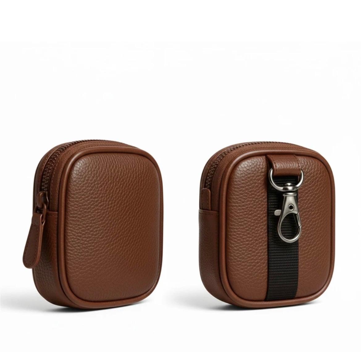 Leather zipper Earbuds case for universal ,Earbuds , AirPods (Brown)
