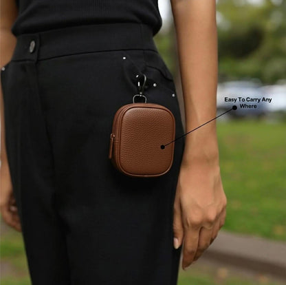 Leather zipper Earbuds case for universal ,Earbuds , AirPods (Brown)