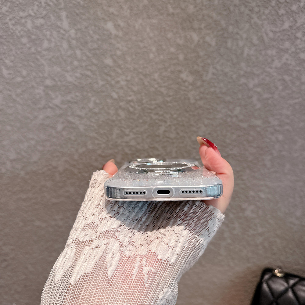 Silver Glitter Case with Ring Stand – Luxury Sparkle Design