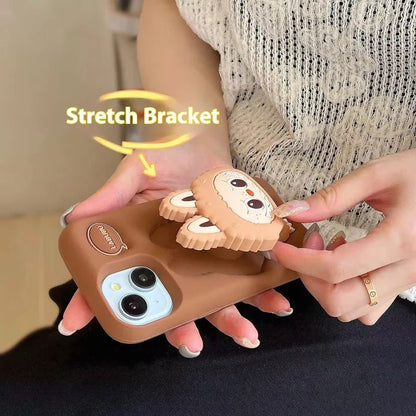 3D LabubuPhone Holder Brown Beige Trending Shockproof Rubber Silicone iPhone Case