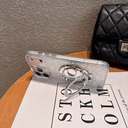 Silver Glitter Case with Ring Stand – Luxury Sparkle Design