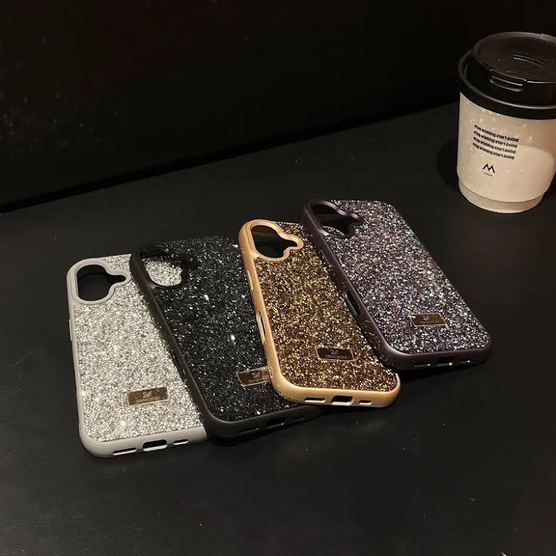 Premium Luxury Branded Rhinestone Diamond Glitter Silicone Case for  iPhone 16 Plus