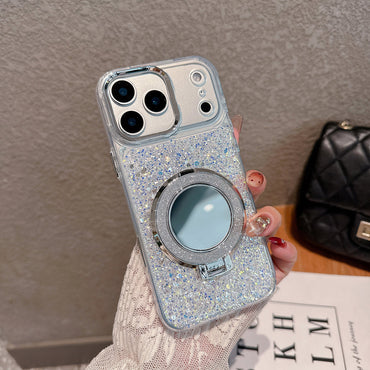 Silver Glitter Case with Ring Stand – Luxury Sparkle Design