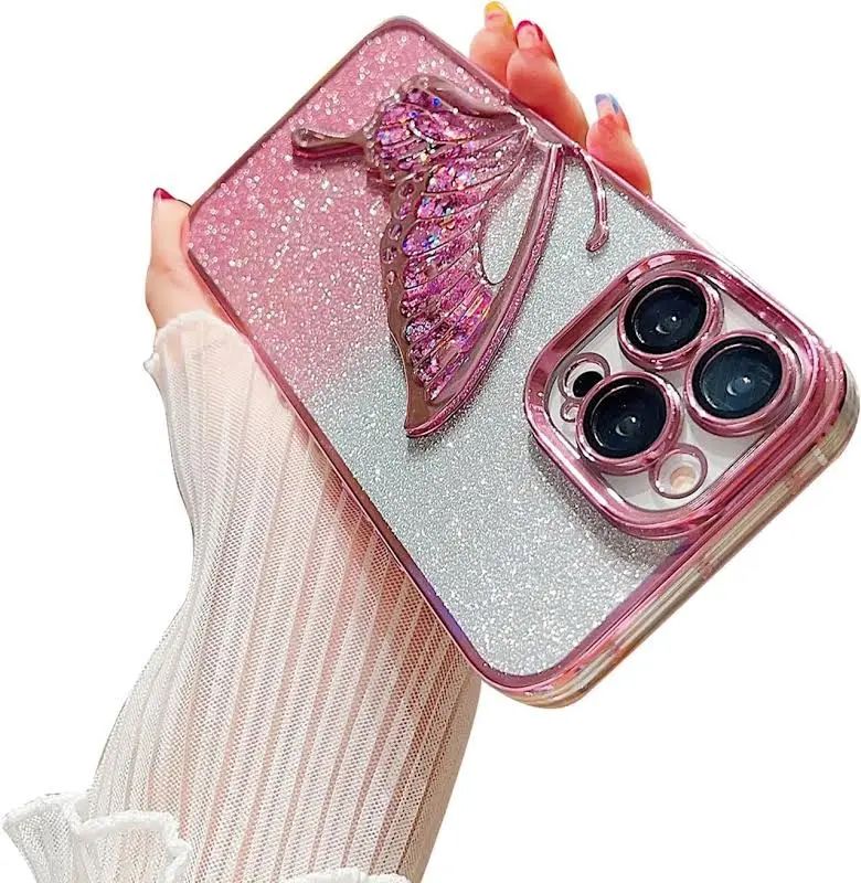 Luxury Glitter Cute Butterfly Plating Design Aesthetic iPhones cases