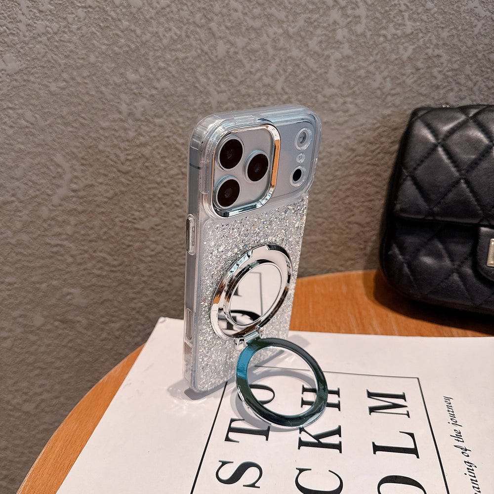 Silver Glitter Case with Ring Stand – Luxury Sparkle Design