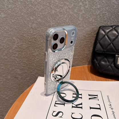 Silver Glitter Case with Ring Stand – Luxury Sparkle Design