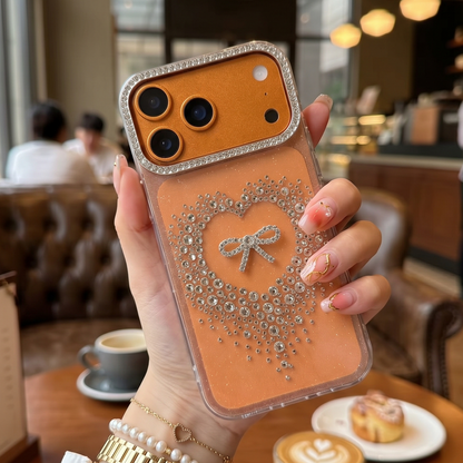 Stardust Heart Shimmer Case Luxury Orange Ribbon & Glitter Shield
