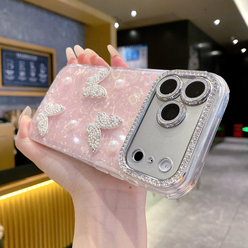 Dreamy Kitty Bow Series Case - Premium Jeweled Mirror Design with Diamond Camera Guard