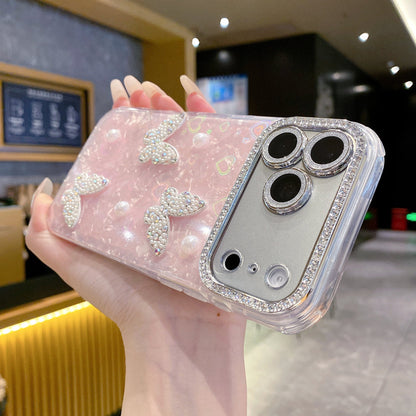 Dreamy Kitty Bow Series Case - Premium Jeweled Mirror Design with Diamond Camera Guard
